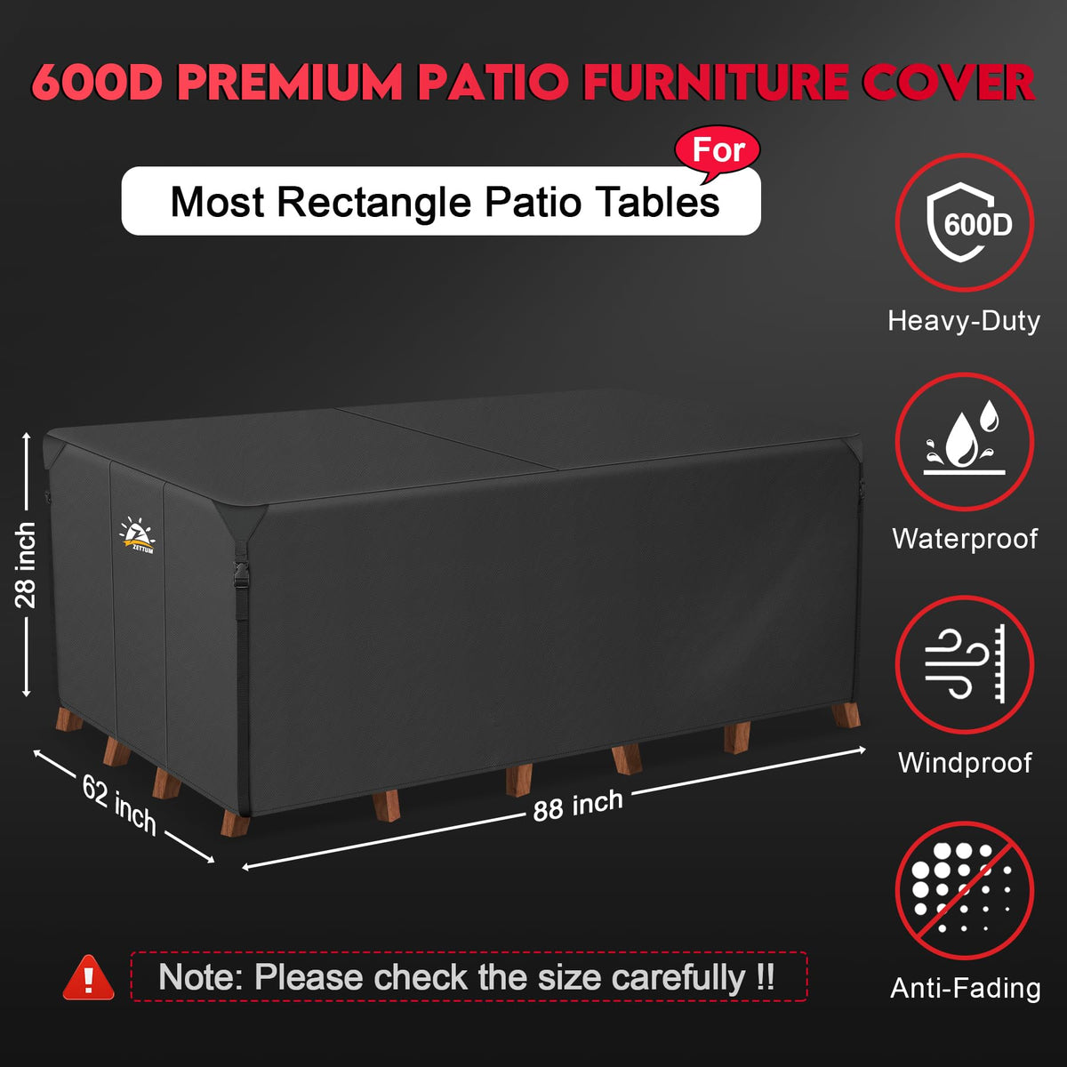 Zettum outdoor table cover with rectangle shape keeps furniture dry during storms.