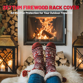 Zettum cover in use guarding woodpile from debris.
