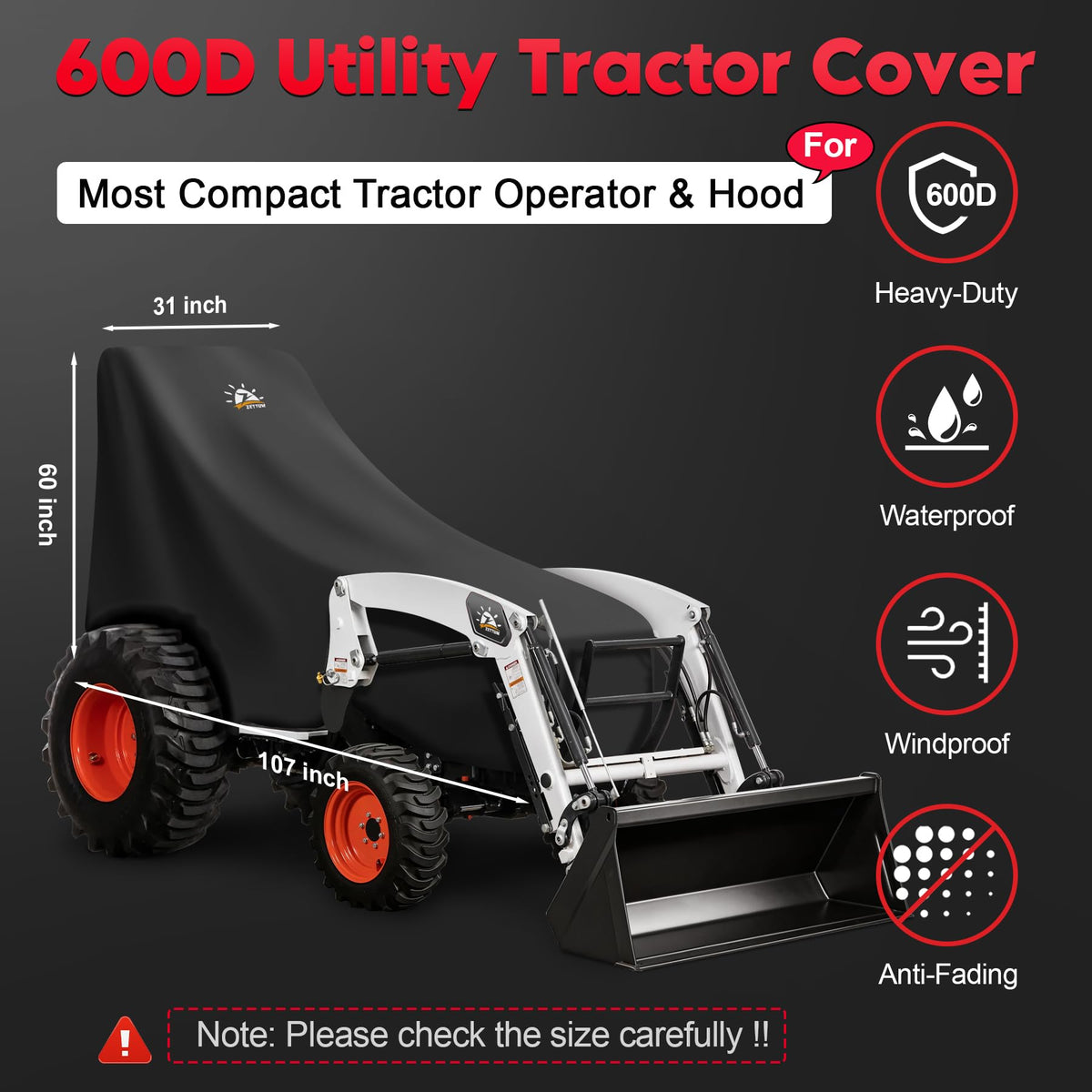 Zettum Seat Cover 107x31x60 protects operator area with durable, snug fit.