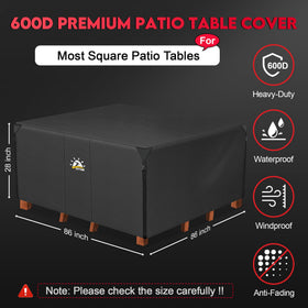 Zettum square cover with quick-release buckles secures furniture in windy conditions.