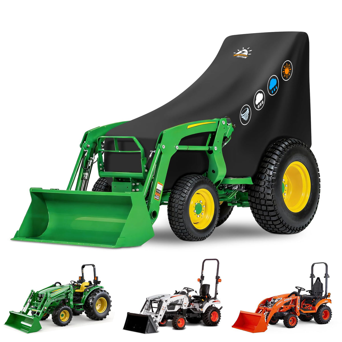 Zettum Tractor Cover Waterproof 600D Oxford guards seat and controls outdoors.