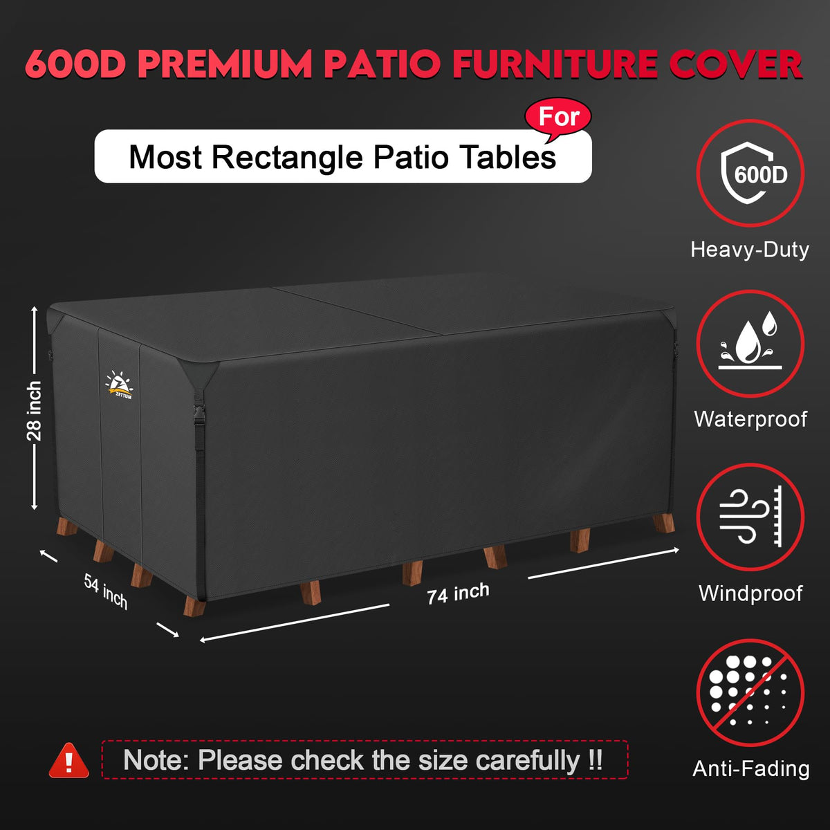 Zettum 600D waterproof cover shields outdoor furniture from moisture and dust.