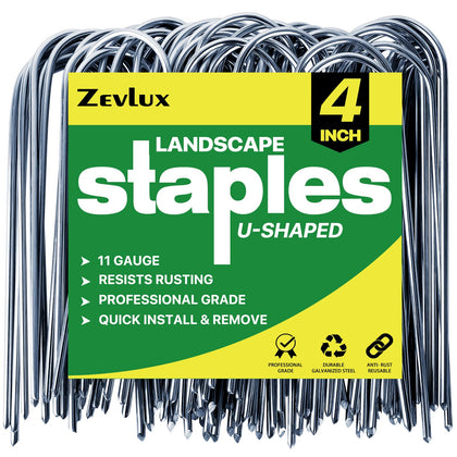 Zevlux 4-inch U-shape stakes ready for weed barrier and irrigation tubing.