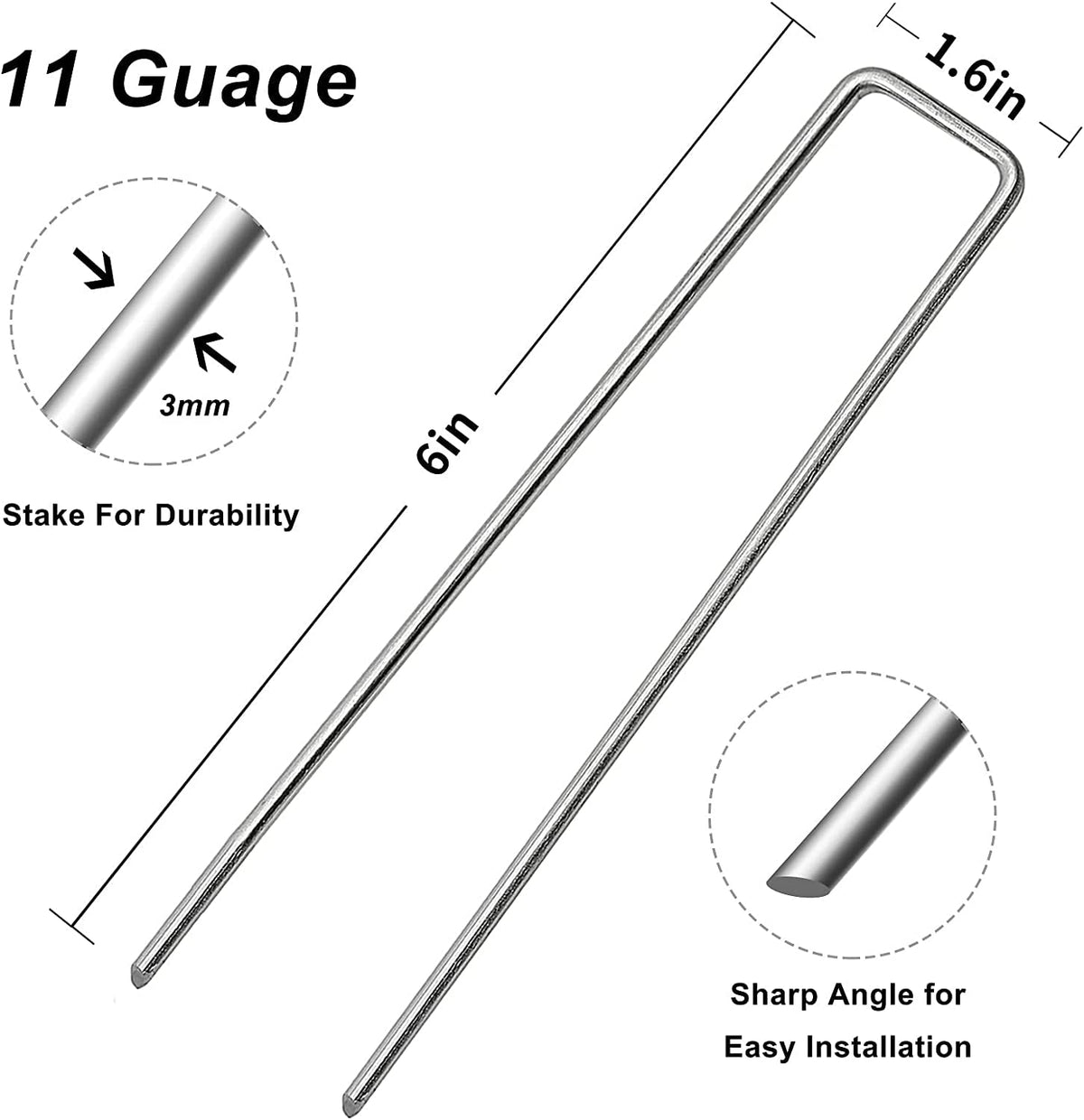 Zevlux galvanized stakes sharp tip enable easy ground penetration.