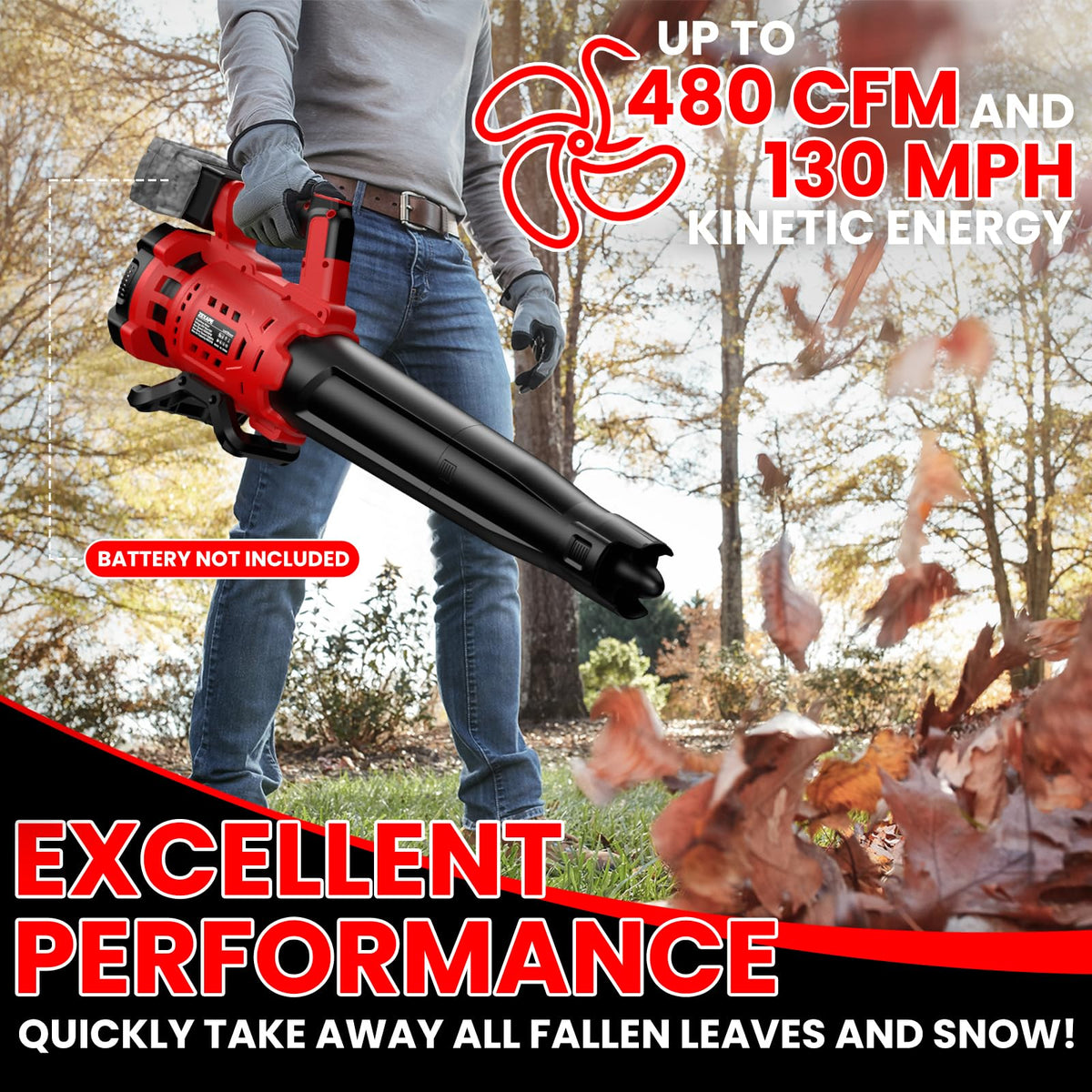ZEXAPE handheld blower generating 130 mph wind for quick debris removal