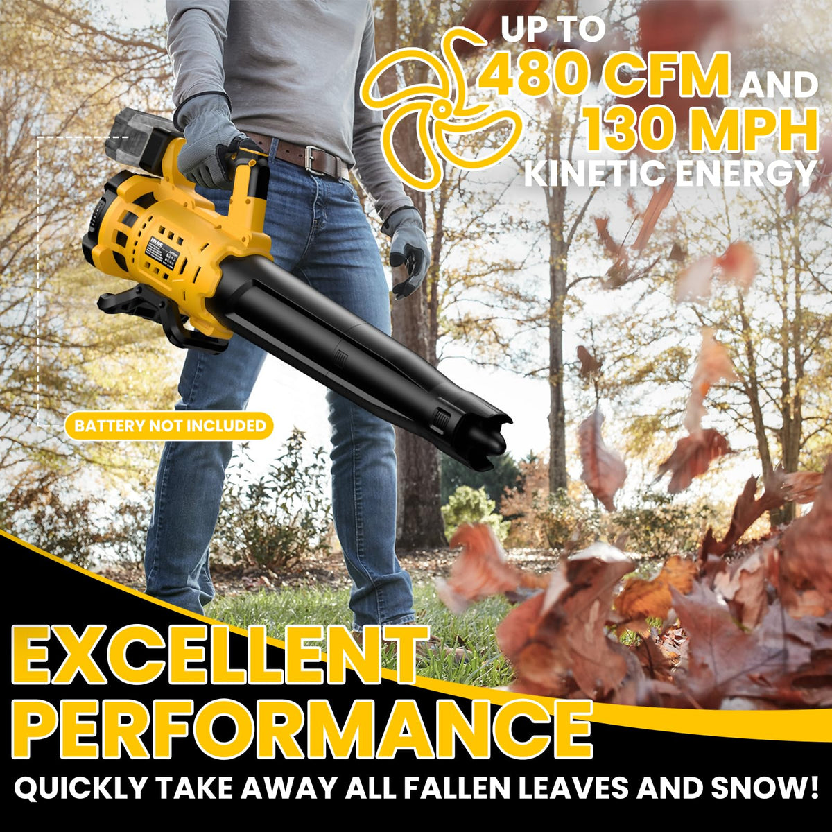 ZEXAPE 480 CFM performance emphasizes strong airflow for leaf clearing