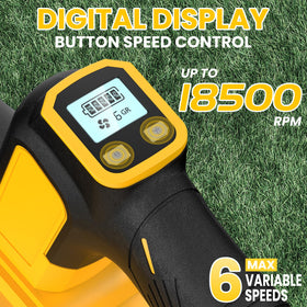 ZEXAPE leaf blower digital display panel shows wind speed and battery status