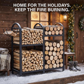 ZEXVIDA adjustable-height firewood rack adapts to different log sizes.