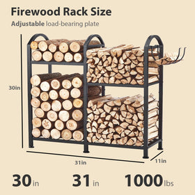ZEXVIDA indoor firewood rack with hooks offers heavy-duty durability for long-lasting use.