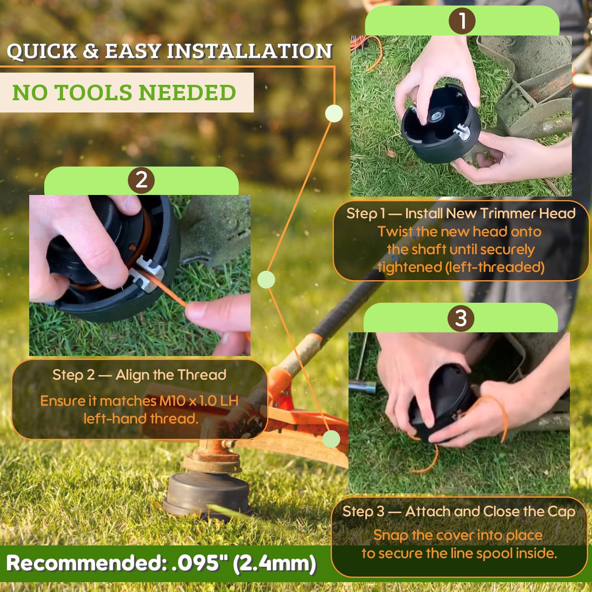 EZ-to-install ZEZHIMI 25-2 trimmer head on compatible trimmer models.