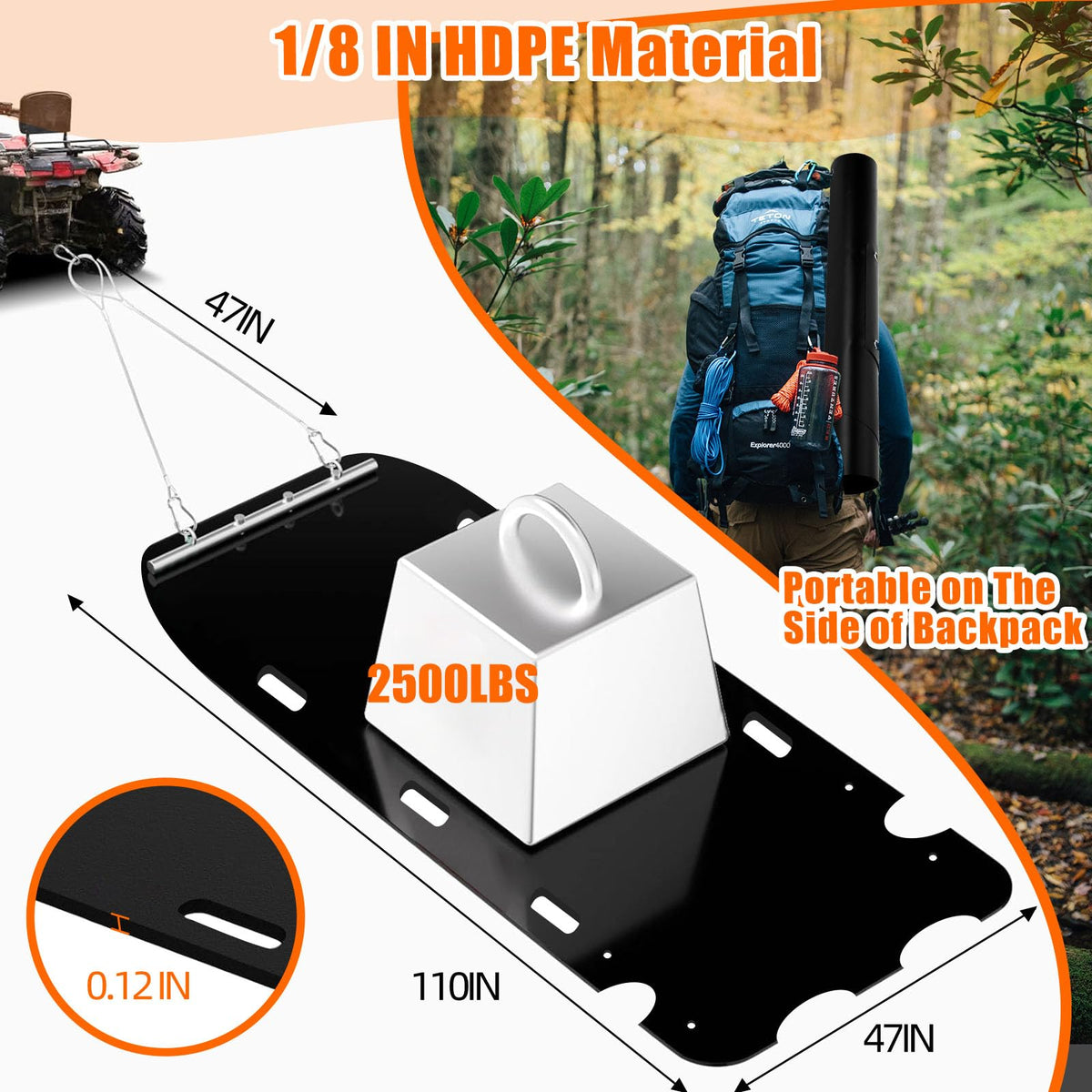ZFbuhuo yard drag sled with pull cable assembly for easy towing.