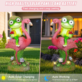 ZFNN solar garden statue close-up shows glowing LED eyes for ambiance.