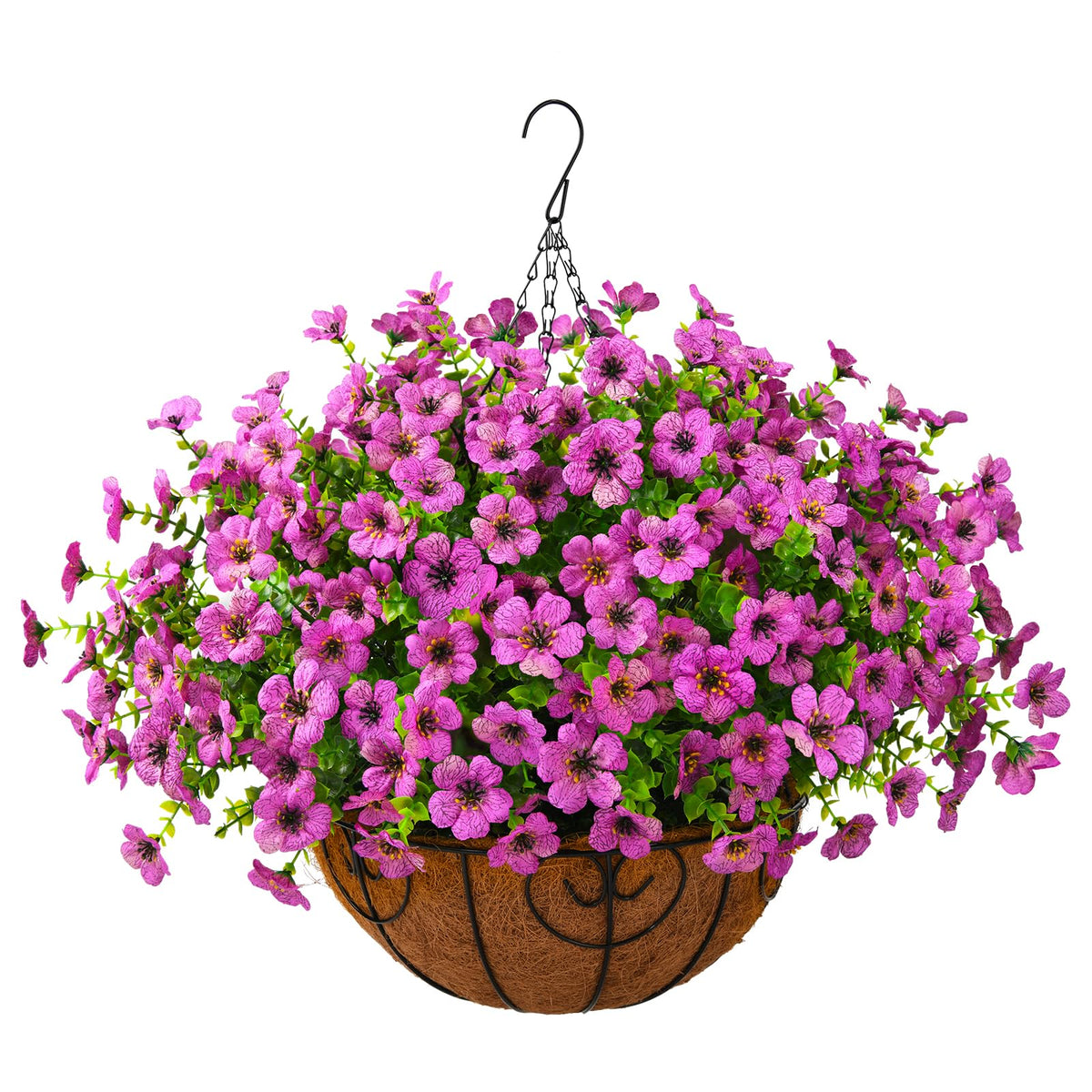ZFProcess artificial daisy hanging basket in purple for maintenance-free outdoor decor.