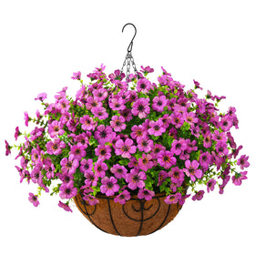 ZFProcess artificial daisy hanging basket in purple for maintenance-free outdoor decor.