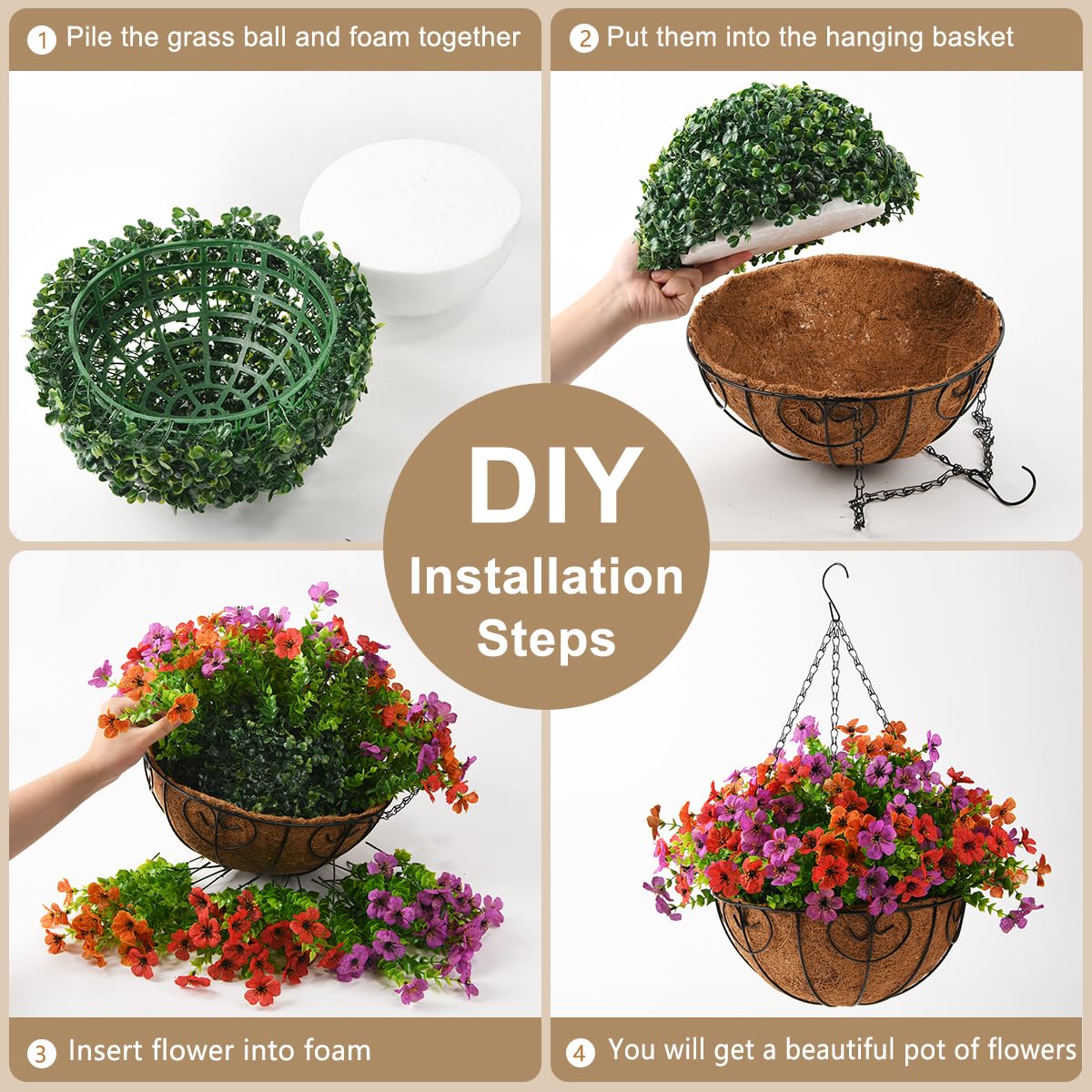 ZFProcess artificial daisies in red hanging basket, year-round curb appeal.