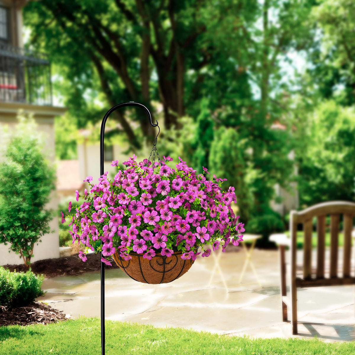 ZFProcess coir basket with metal chains creates sturdy display.