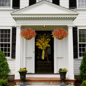 ZFProcess UV-resistant hanging basket with silk flowers for porches and patios.