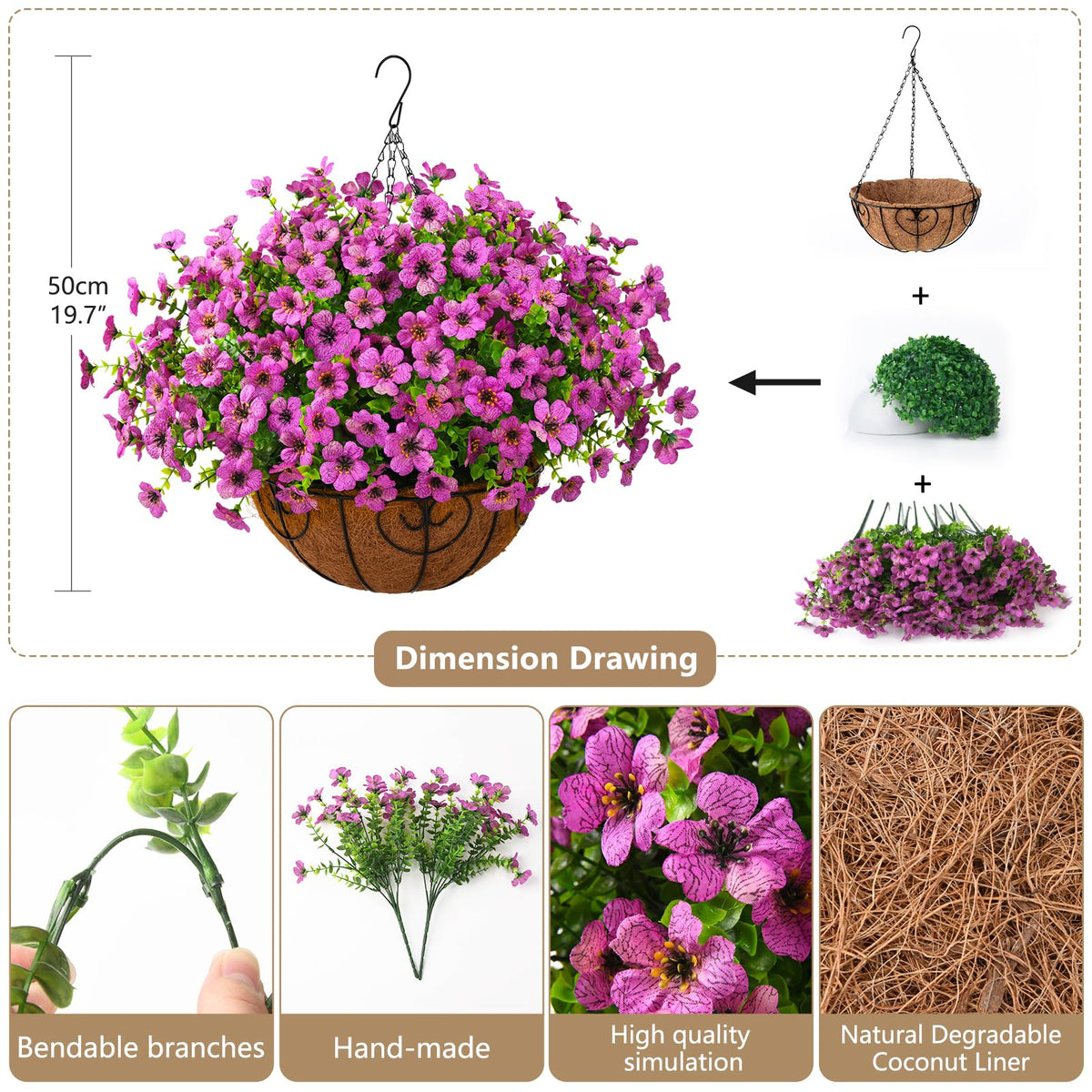 ZFProcess silk daisy flowers in basket provide UV-resistant color outdoors.