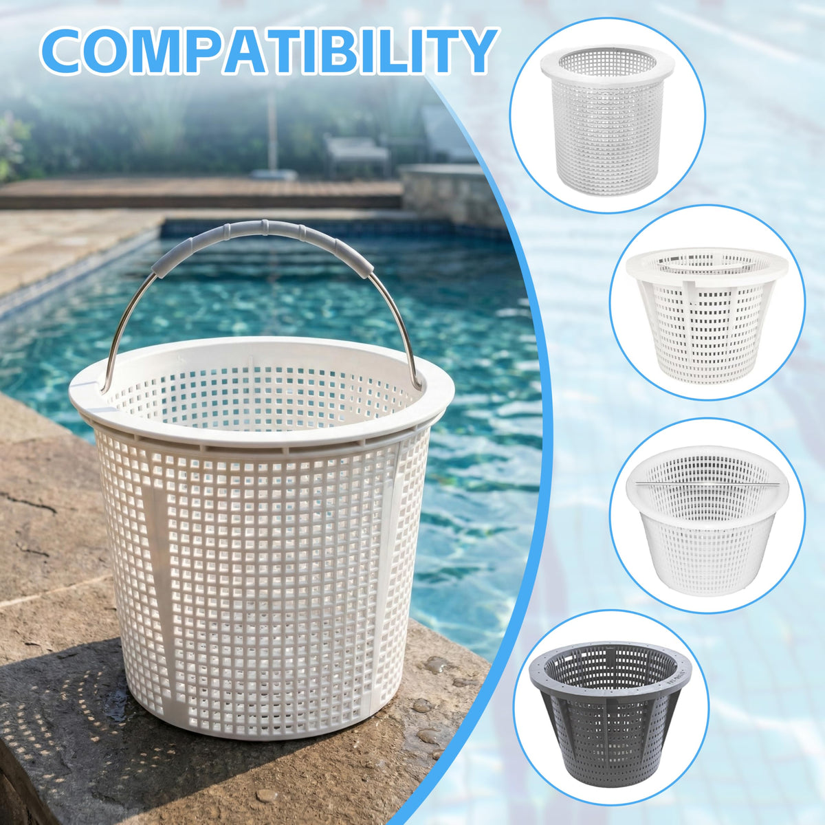 ZFTTU compatible pool skimmer basket during routine maintenance and cleaning.