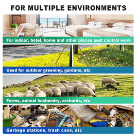 ZFULVO ULV sprayer shown in hotel, church, and school use scenarios.