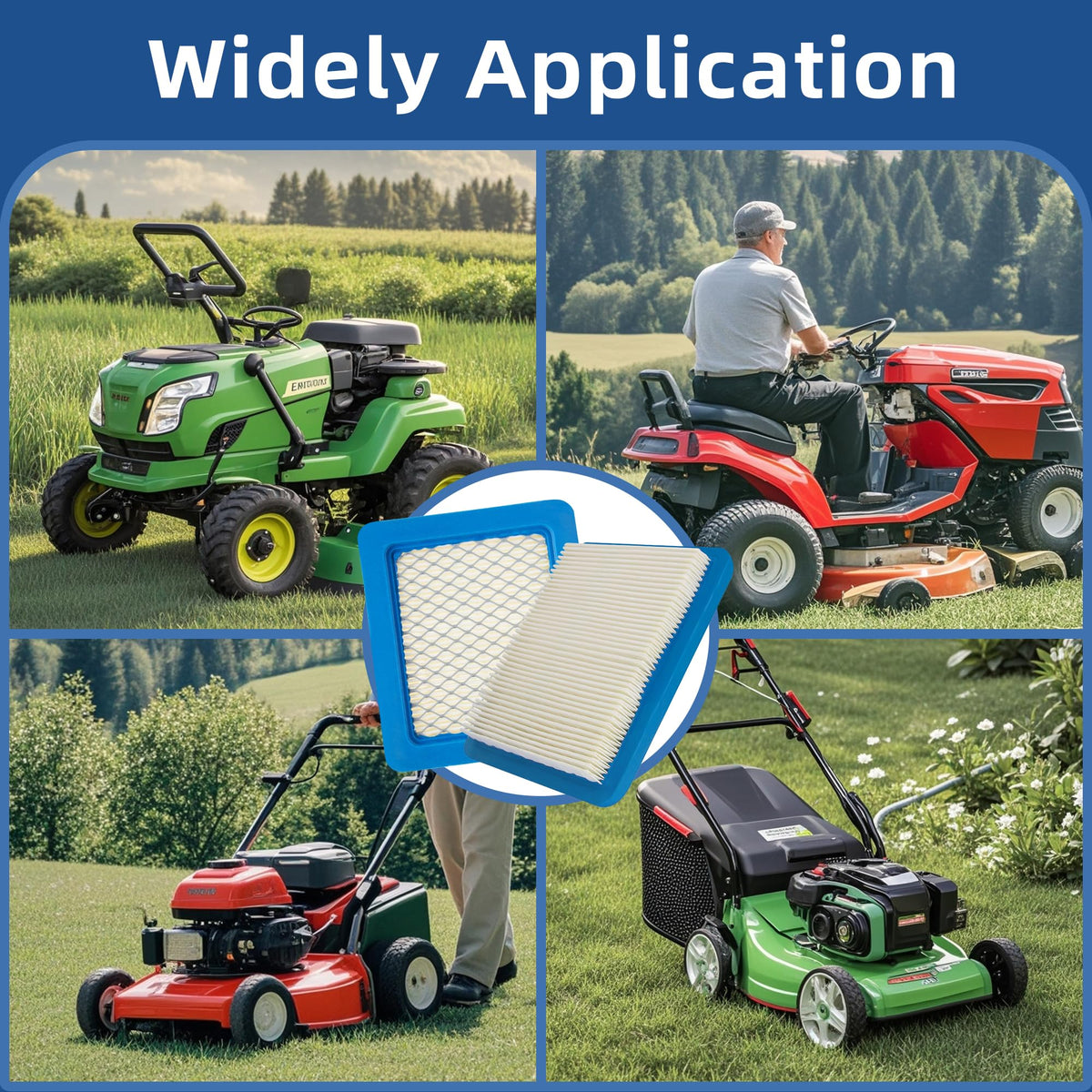 Quick replacement air filter for convenient mower maintenance.