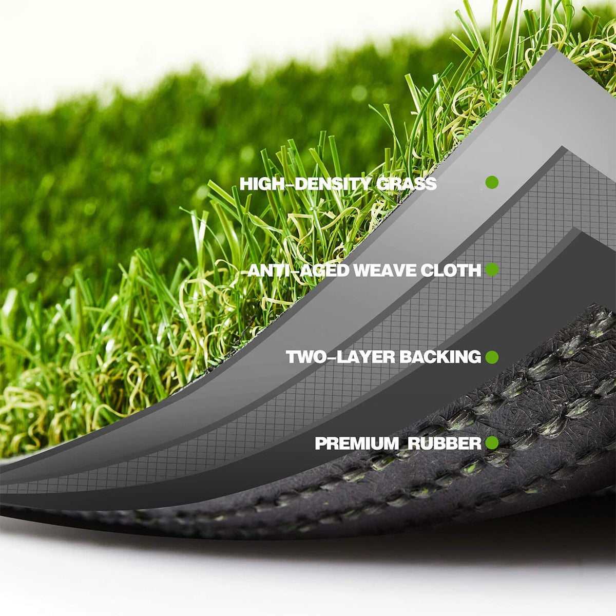 ZGR rubber-backed artificial grass with drainage holes for quick drying.