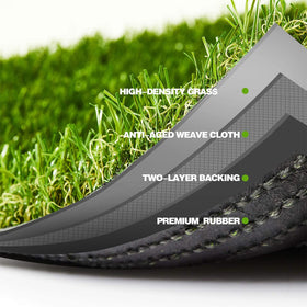 ZGR rubber-backed artificial grass with drainage holes for quick drying.