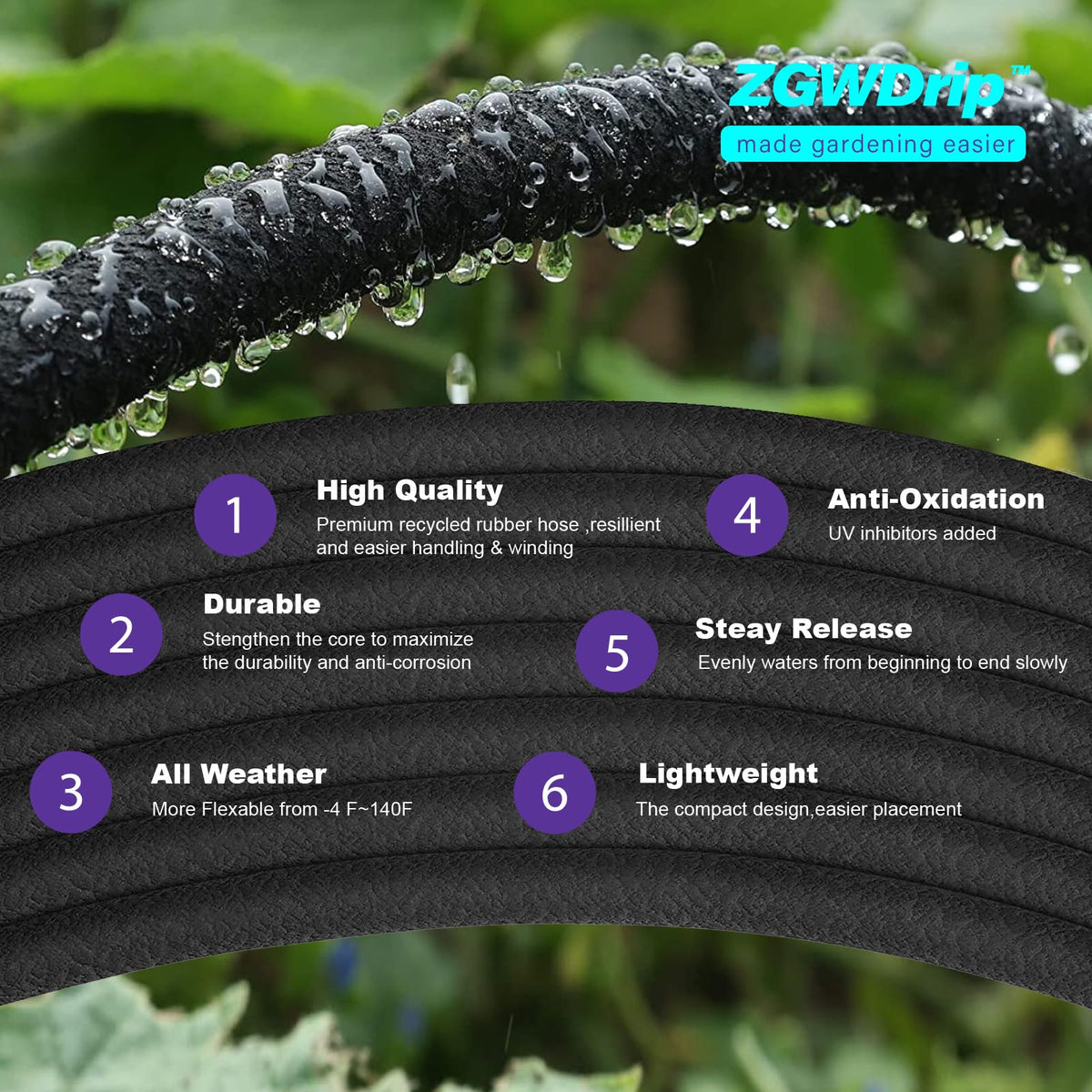 ZGWDrip hose installed along a garden bed for steady irrigation.