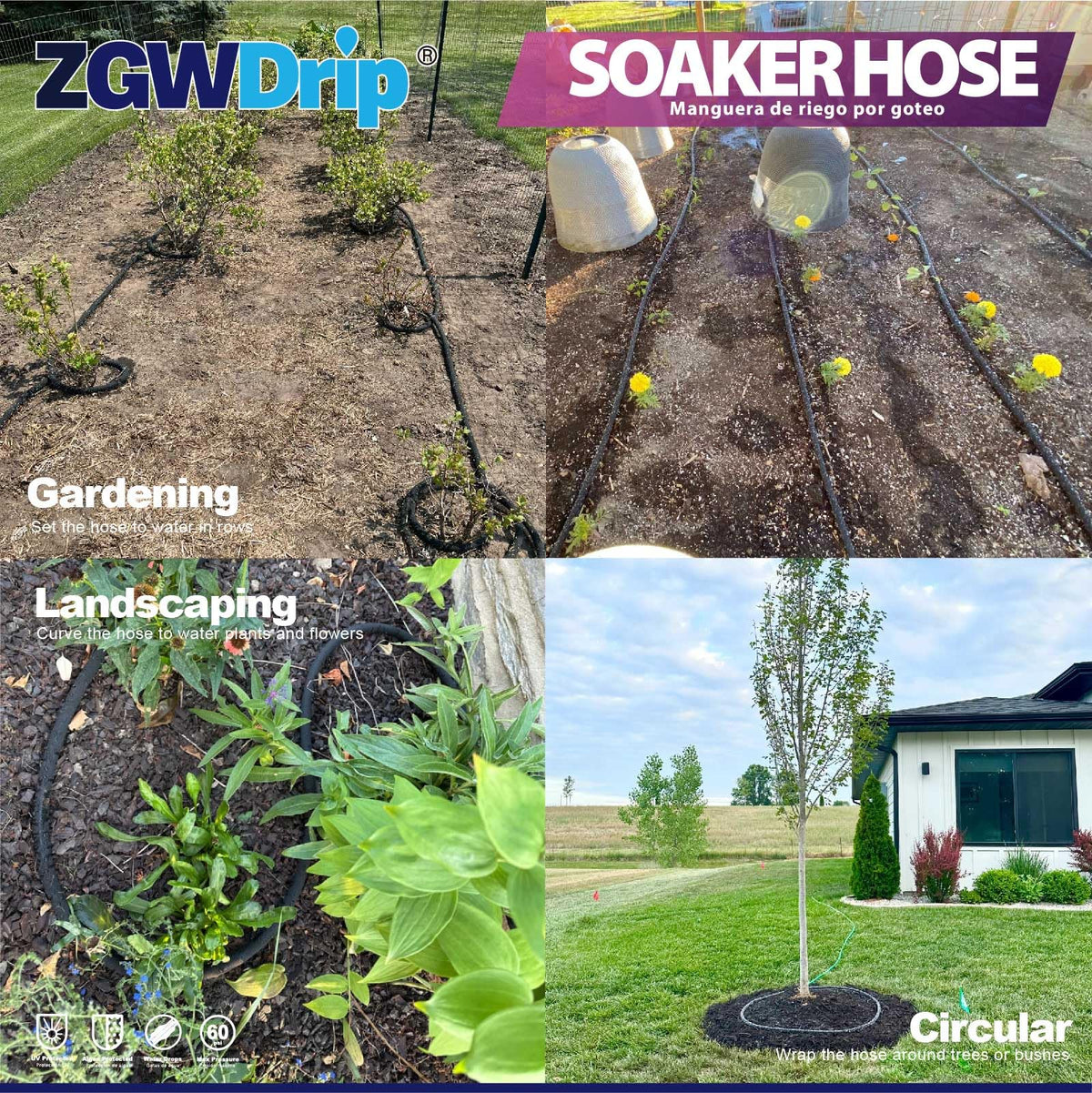ZGWDrip 100ft hose unfurled to demonstrate flexible deployment across a large yard