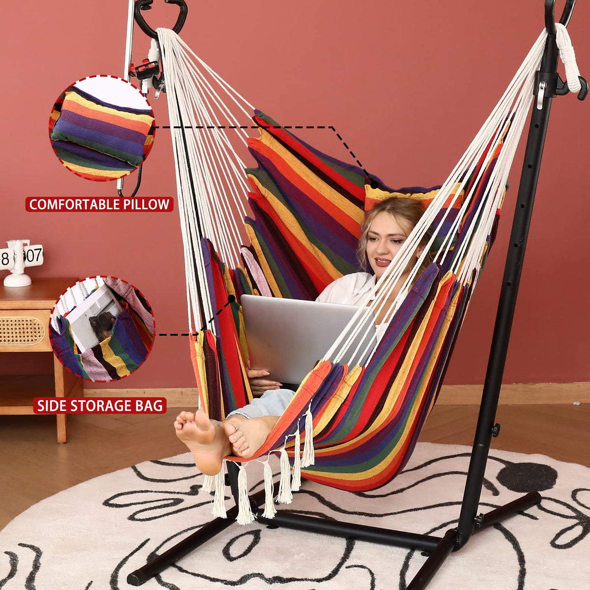 ZGZEYU floor mat included with hammock chair for porch use