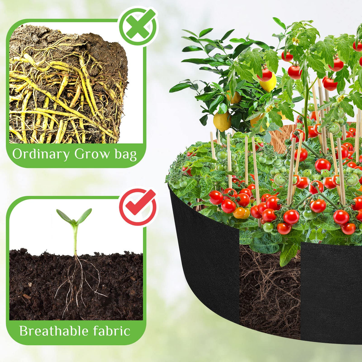 Zhehao 50-gallon planting container filled demonstrates large capacity for diverse crops