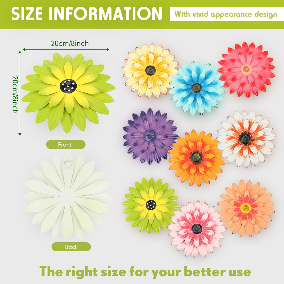 Zhehao 9 piece 8 inch metal daisy wall art set for porch decor