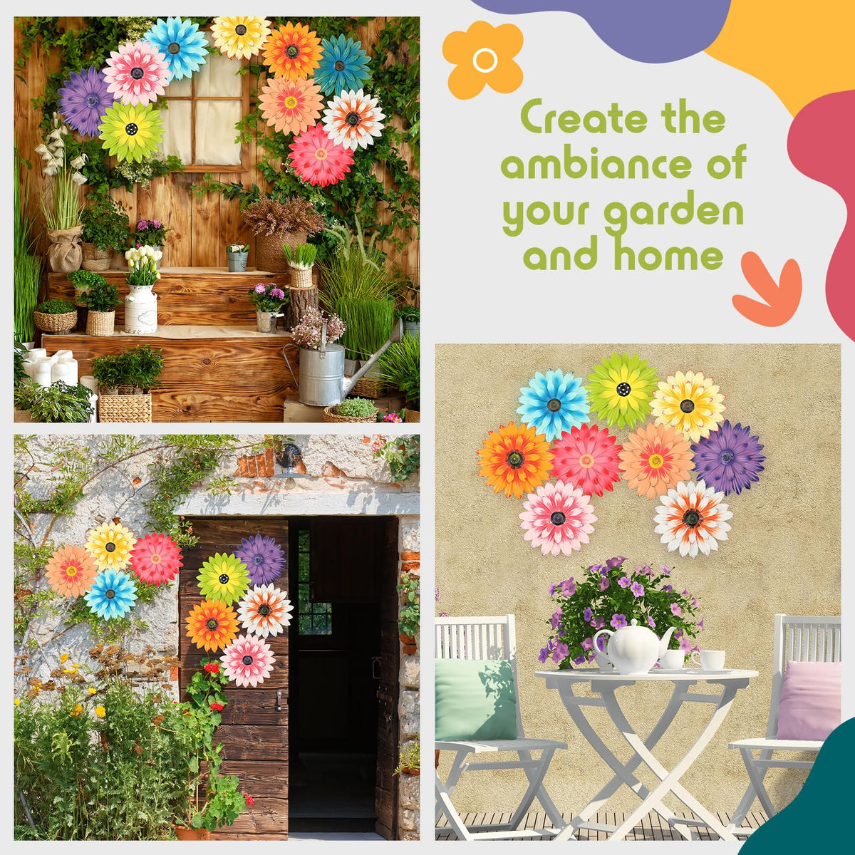 Zhehao 9 piece 8 inch metal daisy wall art set for office spaces