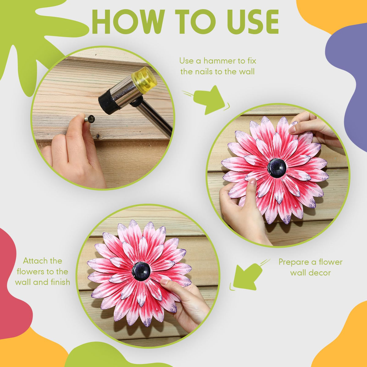 Zhehao 9 piece 8 inch metal daisy wall art set for garden walls