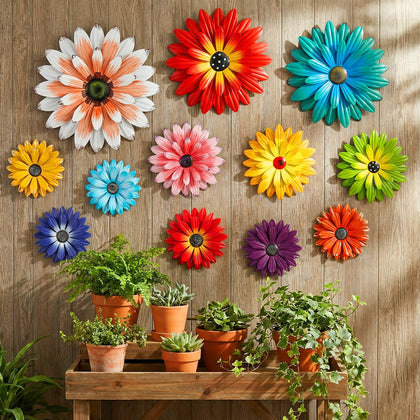 Zhehao metal daisy wall art, 6in, bright color and outdoor-ready design