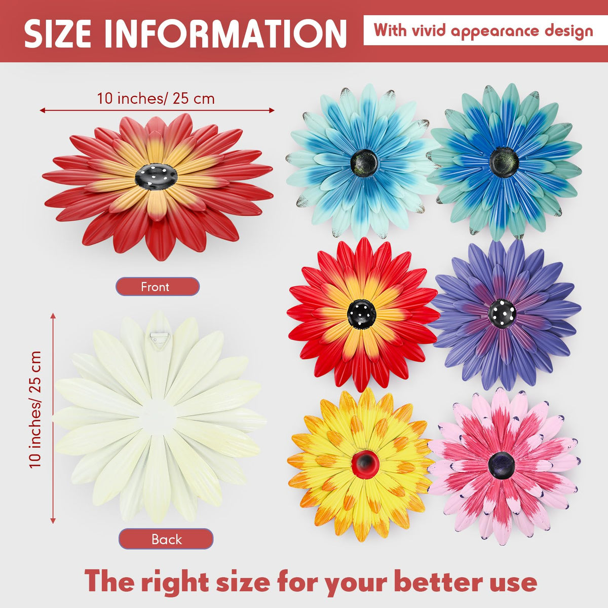 Zhehao metal sunflowers with back hook for easy wall hanging