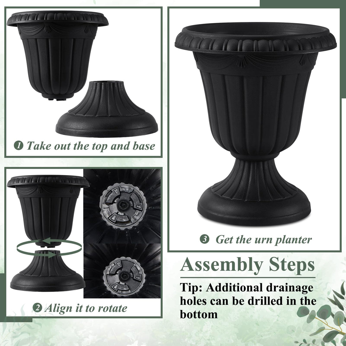 Zhehao urn planter outdoor garden styling with durable plastic.
