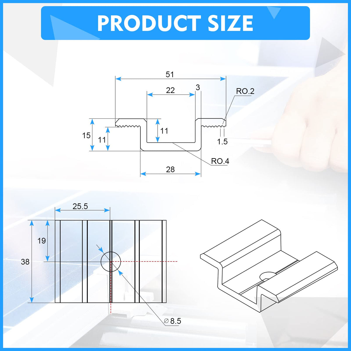 Zhengmy mid clamps side view showing solid aluminum construction and rust resistance.