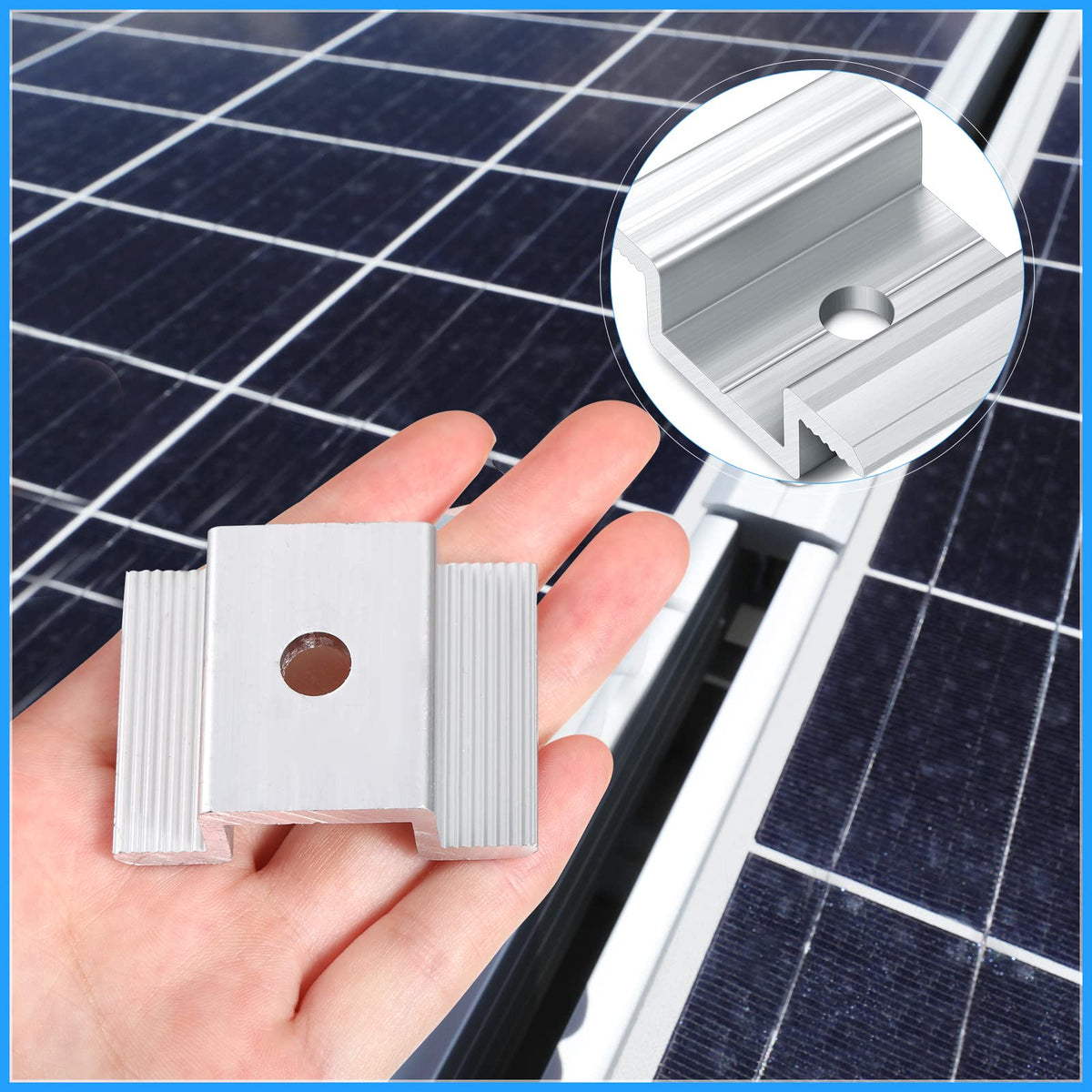 Zhengmy installation-ready mid clamps illustrate quick panel to rail connection.