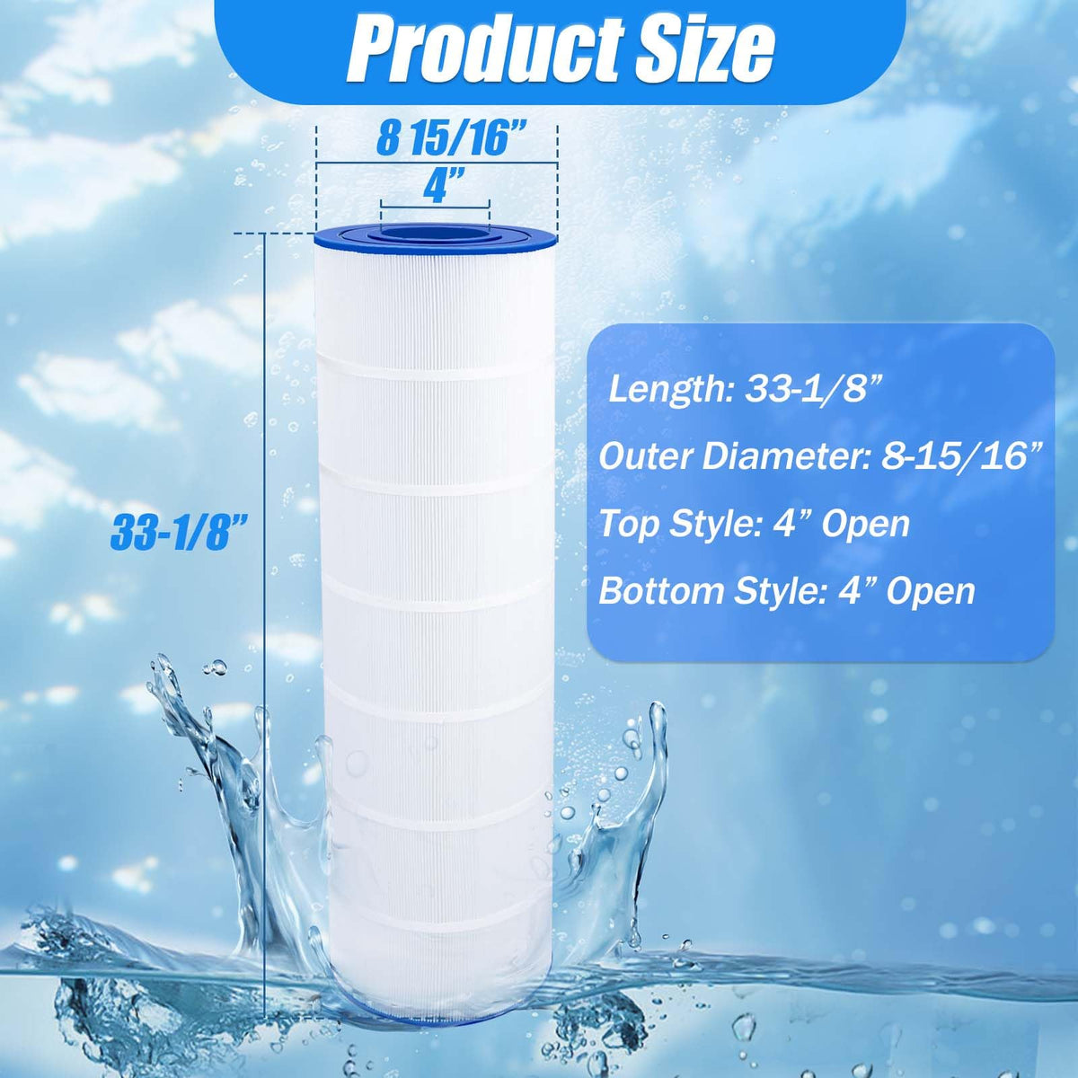 Zhenx upgraded pool filter cartridge length 33-1-8 inches designed for proper fit.