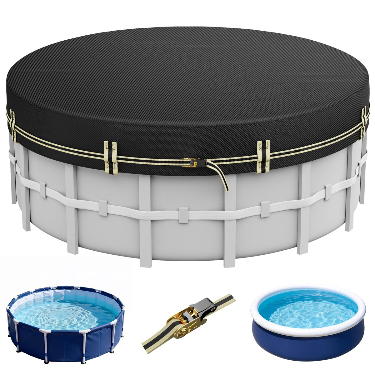 ZhenXingCheng 10 ft round pool cover windproof ratchet for storm protection