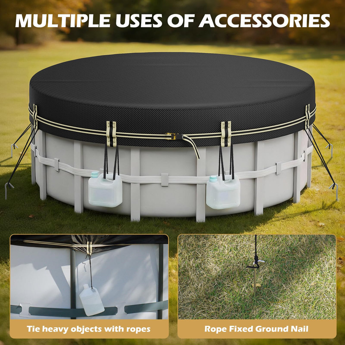 ZhenXingCheng round pool cover measures for a snug fit on 10 ft pools