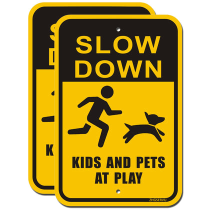 ZHG ZHGSERVU slow-down sign with kids-at-play illustration boosts neighborhood safety.