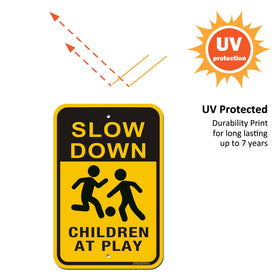 ZHGSERVU slow-down sign with pre-drilled holes simplifies mounting.