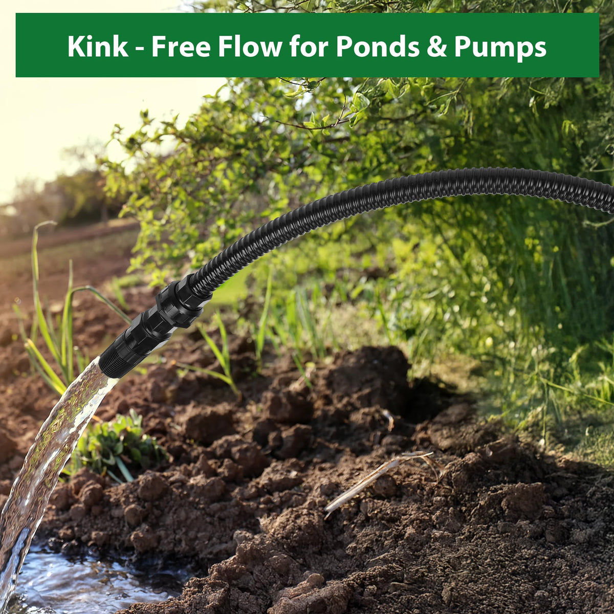 ZhiYo flexible tubing being installed near a pond pump for straightforward setup.