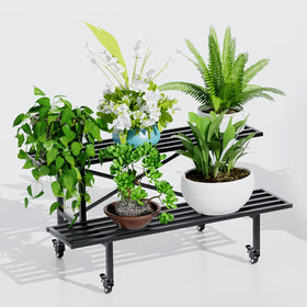 Zhongma 2-tier plant stand on a sturdy base with wheels for easy mobility