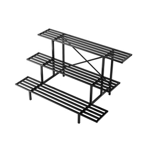 Zhongma 3-tier plant stand front view shows sturdy carbon steel and ample shelf space.