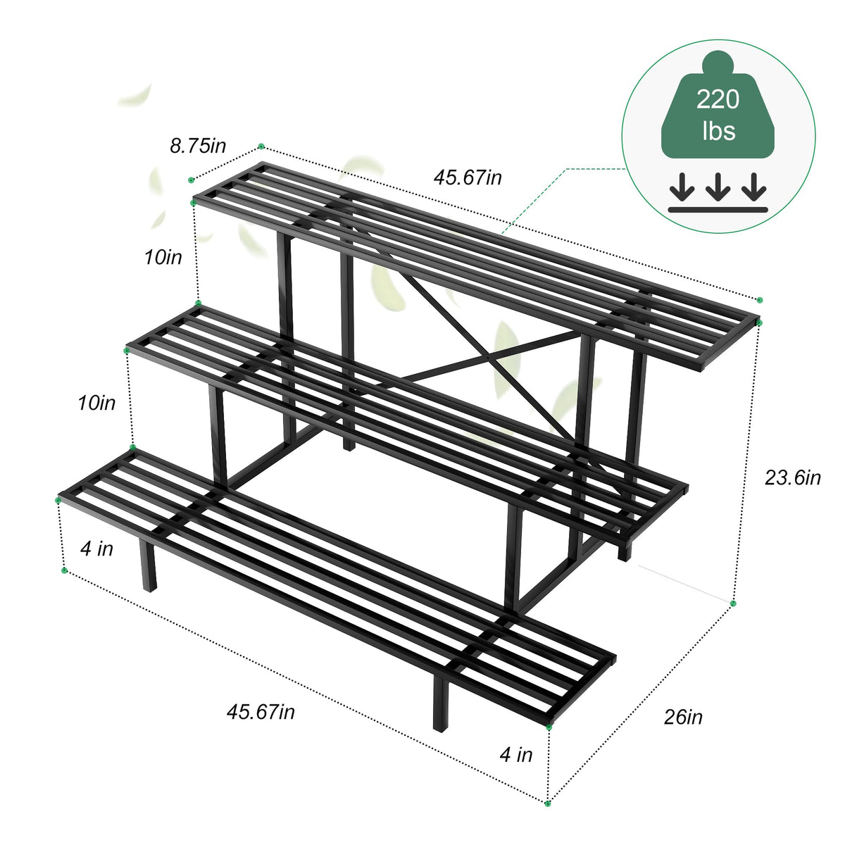 Zhongma 3-tier plant stand outdoors on a patio showcases weather-resistant design.