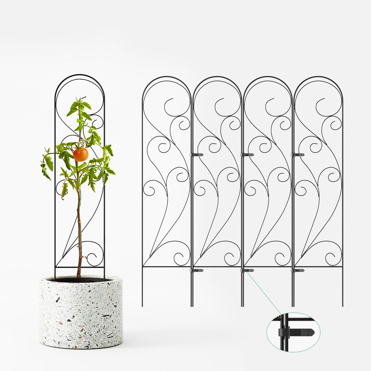 Zhongma 4-pack trellis close-up shows powder-coated rustproof frame for outdoor use