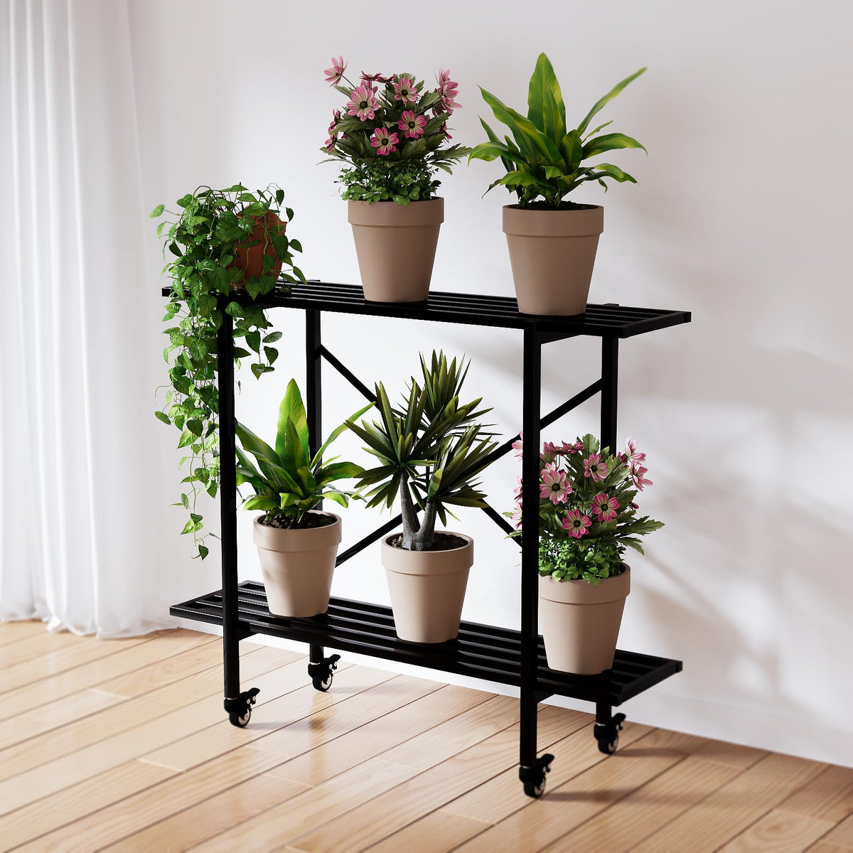 Zhongma narrow-width stand saves space while showcasing plants beautifully.